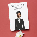 Who Has the Groom Funny Bachelorette Game Card<br><div class="desc">Have fun at your bridal shower/bachelorette with these "who has the groom" game cards. Simply add the transparent face photos of your choice and you are good to go. To complete the game,  you'll need the scratch off stickers,  which are not included with the cards.</div>