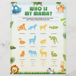 Who Is My Mama Baby Shower Game [Animal Theme]  Custom Letterhead