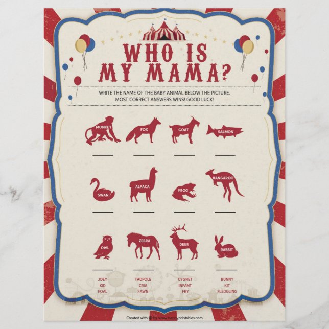 Who Is My Mama [Circus Theme] Custom Letterhead (Front)