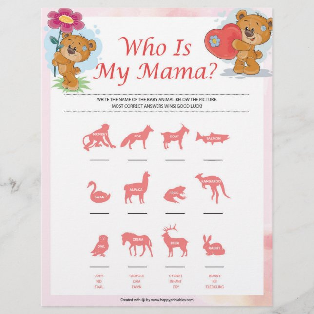 Who Is My Mama [Teddy Bears] Custom Letterhead (Front)