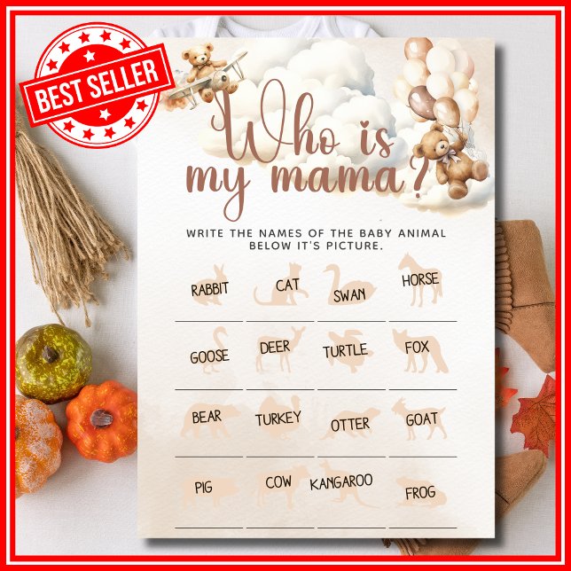 WHO IS MY MOMMY Baby Shower Game Cute Bear Invitation (Creator Uploaded)