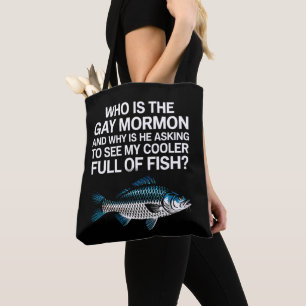 Who Is The Gay Mormon Funny LGBTQ Pride Fish Tote Bag