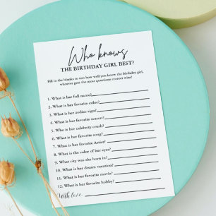 Who know the birthday girl best party game card