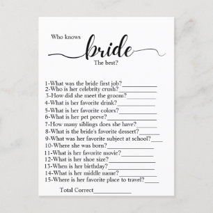 Who know the bride best bridal shower party game  postcard