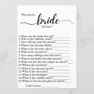 Who know the bride best bridal shower party game  programme