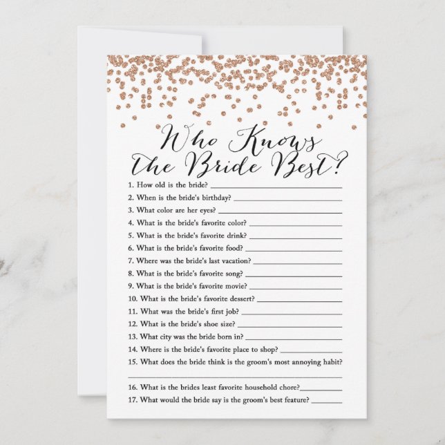 Who Knows Bride Best Bridal Shower Game 5x7 Invitation (Front)