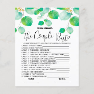 Who knows Couple best Greenery Bridal Game