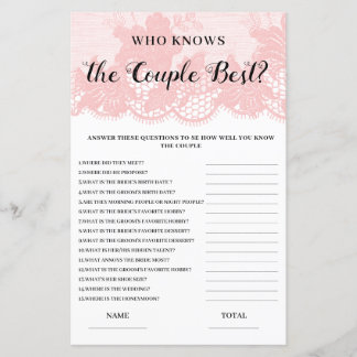 Who knows Couple best Pink Lace Bridal Game
