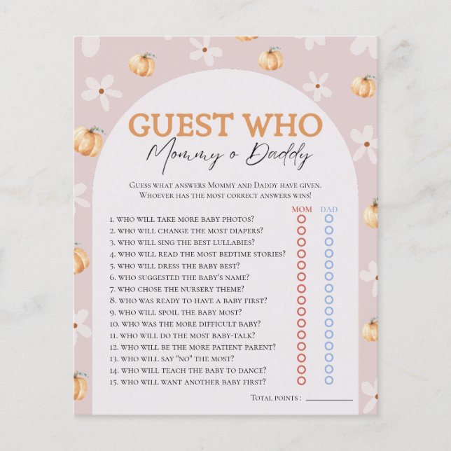 Who Knows Fall Pumpkin & Daisy Baby Shower Game (Front)