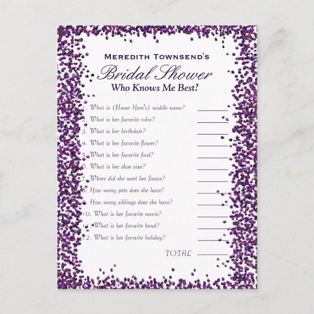 Who' Know's Me Game | Purple Confetti Postcard (Front)