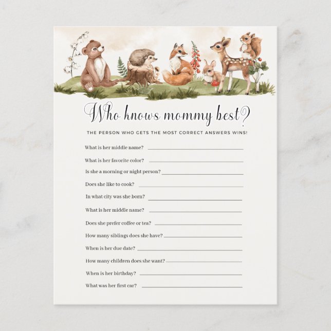 Who Knows Mommy Best Baby Shower Game (Front)