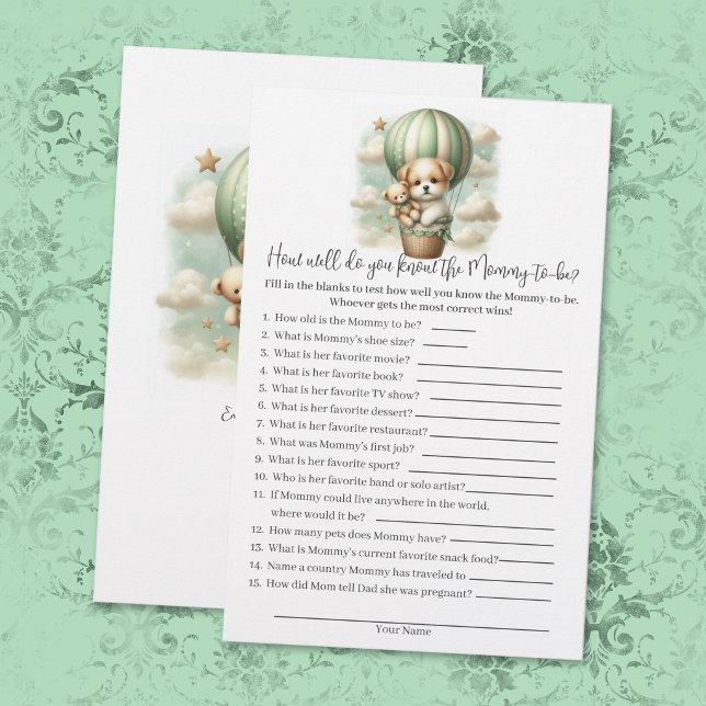 Who Knows Mommy Best Puppy Baby Shower Game Card (Creator Uploaded)