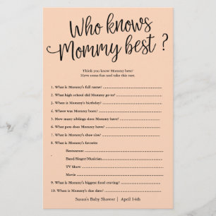 Who Knows Mommy Best Shower Peach Paper Game Card
