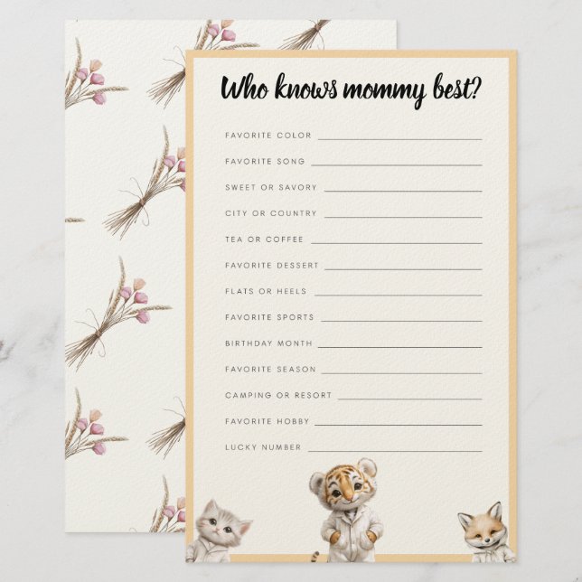 Who knows mommy best? Whimsical Pajama Animals Stationery (Front/Back)