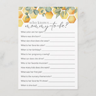 Who Knows Mummy Bee Baby Shower Game Enclosure Card