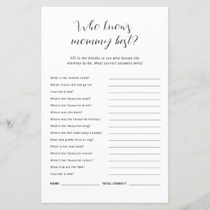 Who Knows Mummy Best Baby Shower Game
