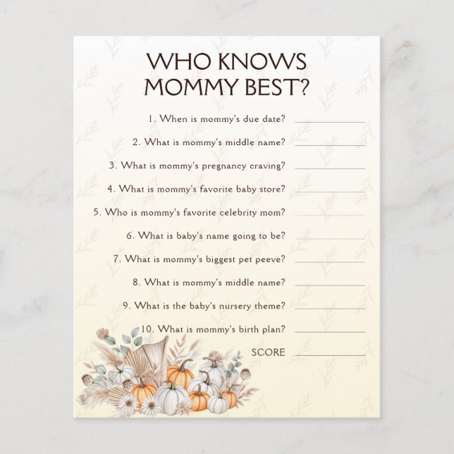 Who Knows Mummy Best Baby Shower Game (Front)
