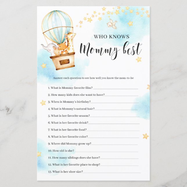 Who knows mummy best Baby Shower game (Front)