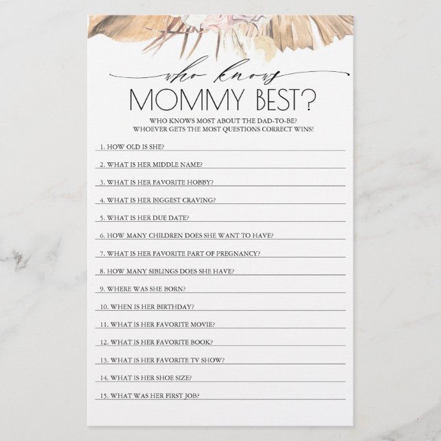 Who Knows Mummy Best Baby Shower Game (Front)