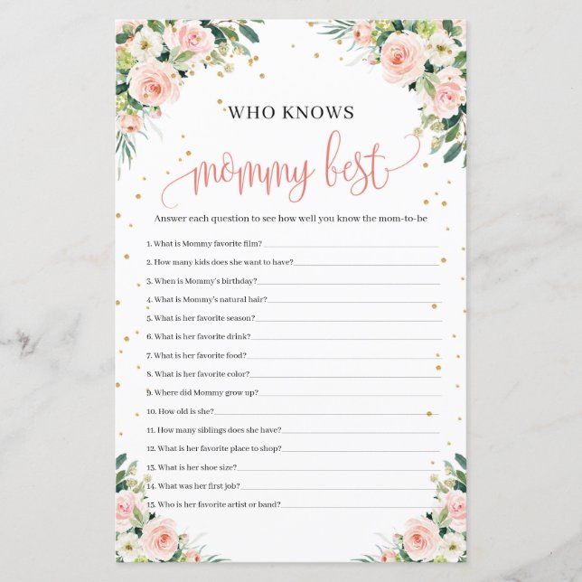 who knows mummy best baby shower game boho (Front)