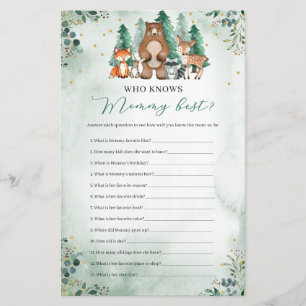 Who knows mummy best Baby Shower game woodland