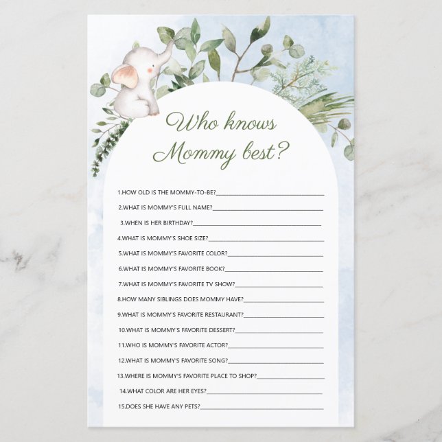 Who knows Mummy best Blue Baby Shower Game (Front)