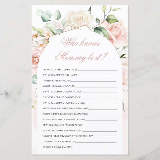 Who knows Mummy best Blush Baby Shower Game (Front)