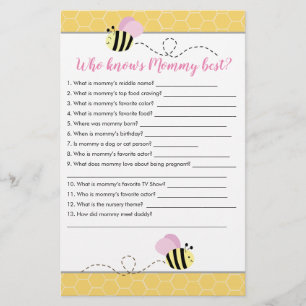 Who knows Mummy Best Bumble Bee Baby Shower Game