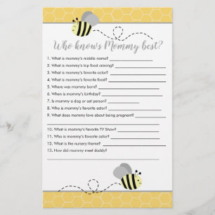 Who knows Mummy Best Bumble Bee Baby Shower Game
