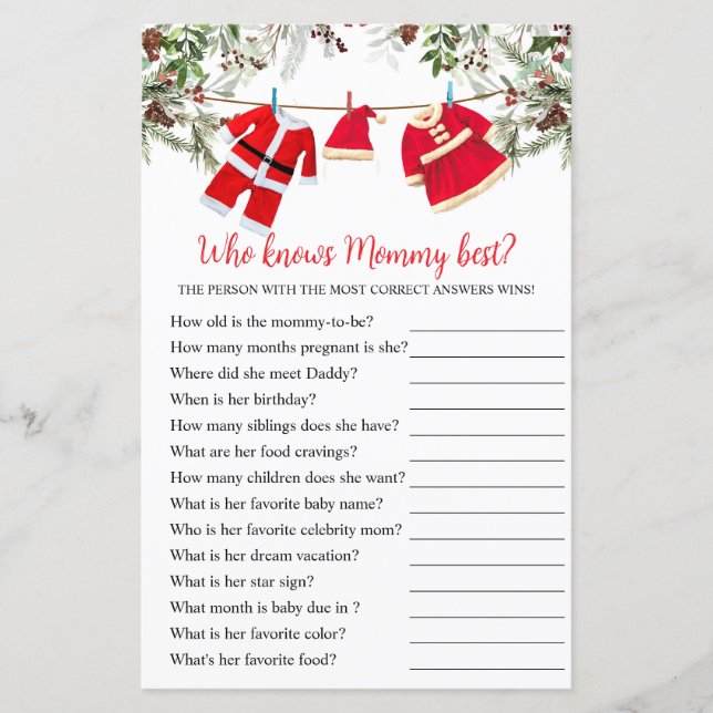 Who knows Mummy best Christmas Game (Front)