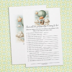 Who Knows Mummy Best Fox Baby Shower Game Card