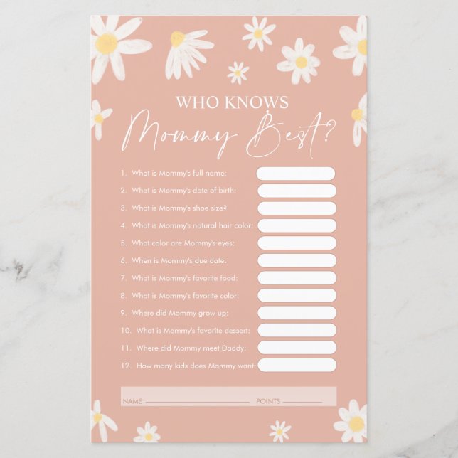  Who Knows Mummy Best Game, Baby Shower Card (Front)