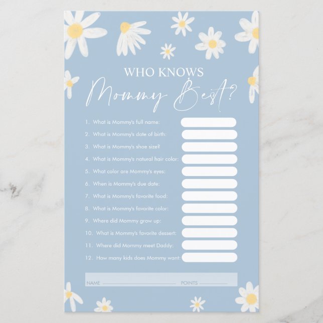  Who Knows Mummy Best Game, Baby Shower Card (Front)