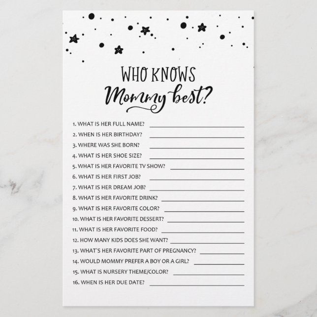 Who knows mummy best? Game Baby Shower Party game (Front)