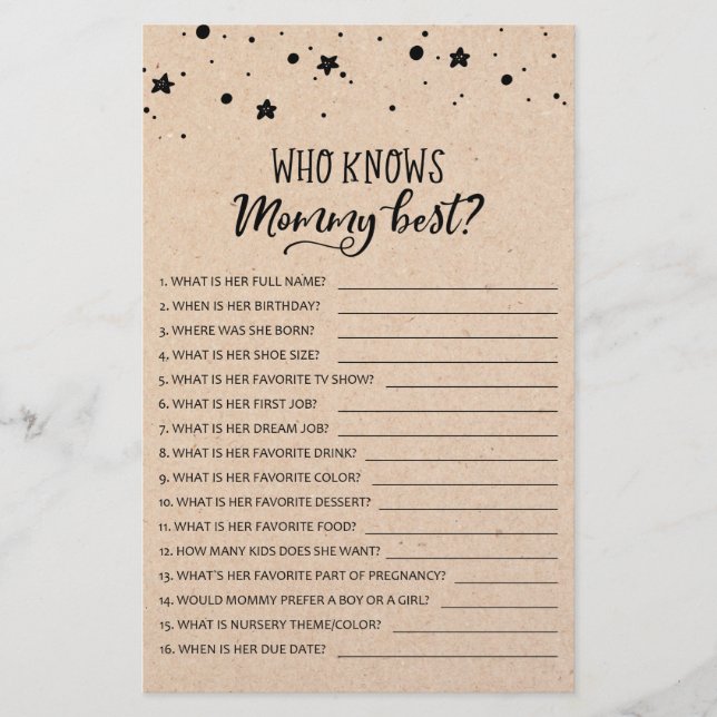 Who knows mummy best? Game Baby Shower Party game (Front)