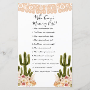 Who Knows Mummy Best Game Boho Cactus Paper Sheet