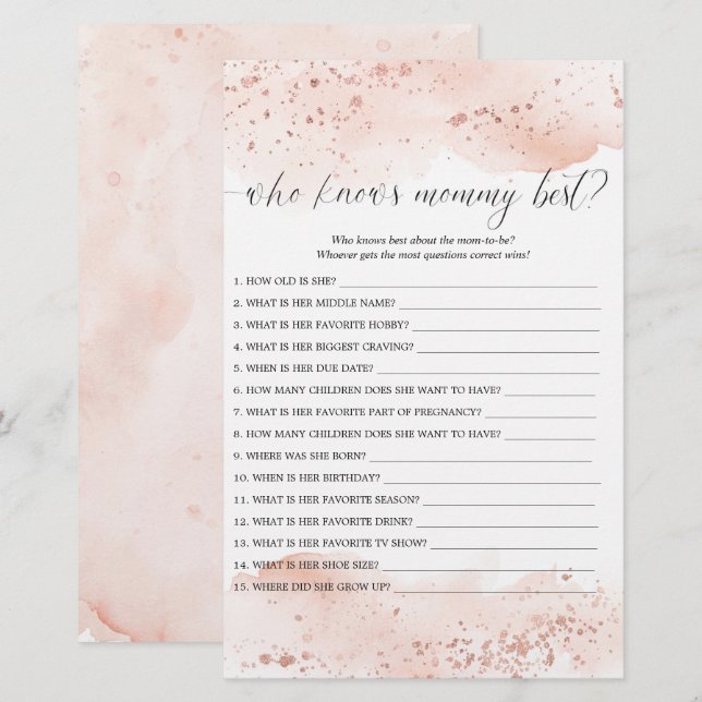 Who knows mummy best game watercolor rose gold (Front/Back)