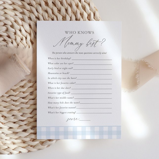 Who Knows Mummy Best Gingham Boy Baby Shower Game Invitation (Creator Uploaded)