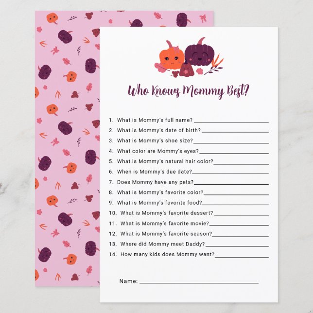 Who Knows Mummy Best Little Pumpkin Baby Shower (Front/Back)