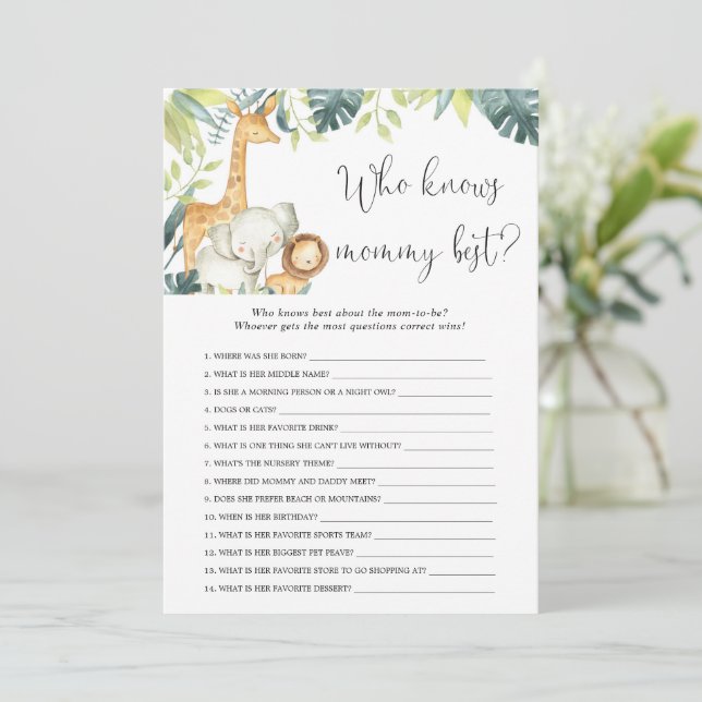 Who knows mummy best safari baby shower game invitation (Standing Front)