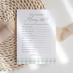 Who Knows Mummy Best Sage Gingham Baby Shower Game Invitation