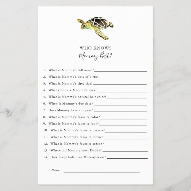 Who Knows Mummy Best Sea Turtle Baby Shower Simple Flyer (Front)