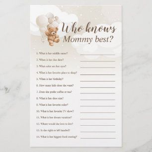 Who Knows Mummy Best Teddy Bear Baby Shower Game Flyer