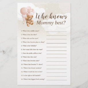 Who Knows Mummy Best Teddy Bear Baby Shower Game Flyer