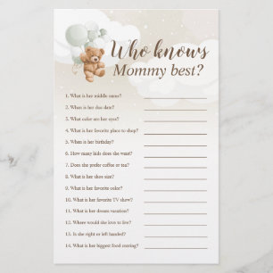  Who Knows Mummy Best Teddy Bear Baby Shower Game Flyer
