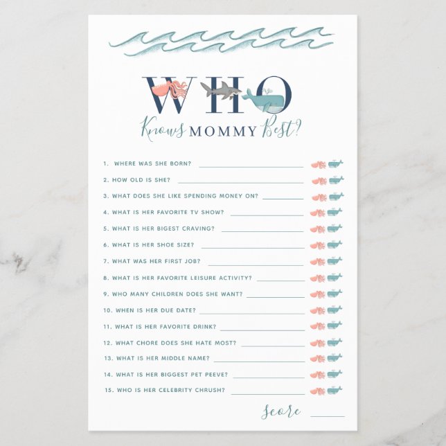 Who Knows Mummy Game Under the Sea Baby Shower Flyer (Front)