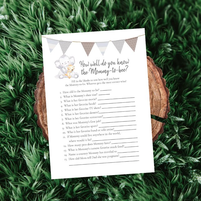 Who Knows Mummy-To-Be Game Baby Elephant Card (Creator Uploaded)