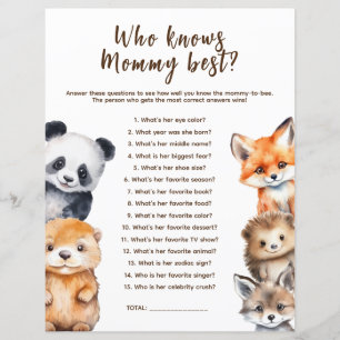 Who knows Mummy Woodland Animals Baby Shower Game