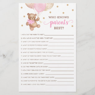Who Knows Parents Best Game Baby Shower Teddy Bear