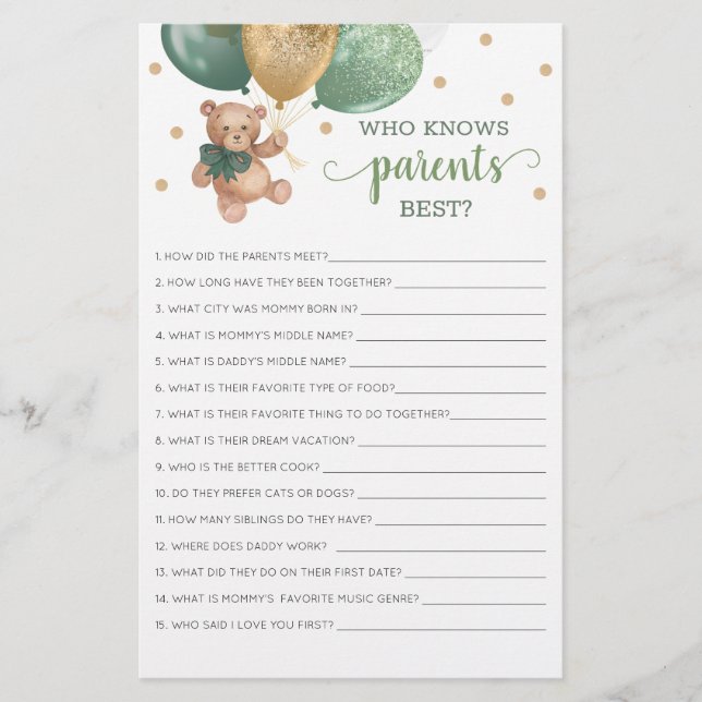 Who Knows Parents Best Game Teddy Bear  (Front)